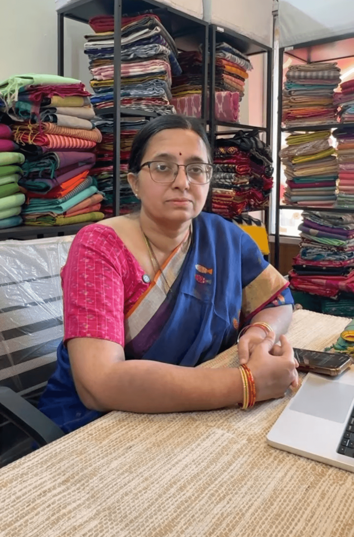 The founder of Sarasi at the store
