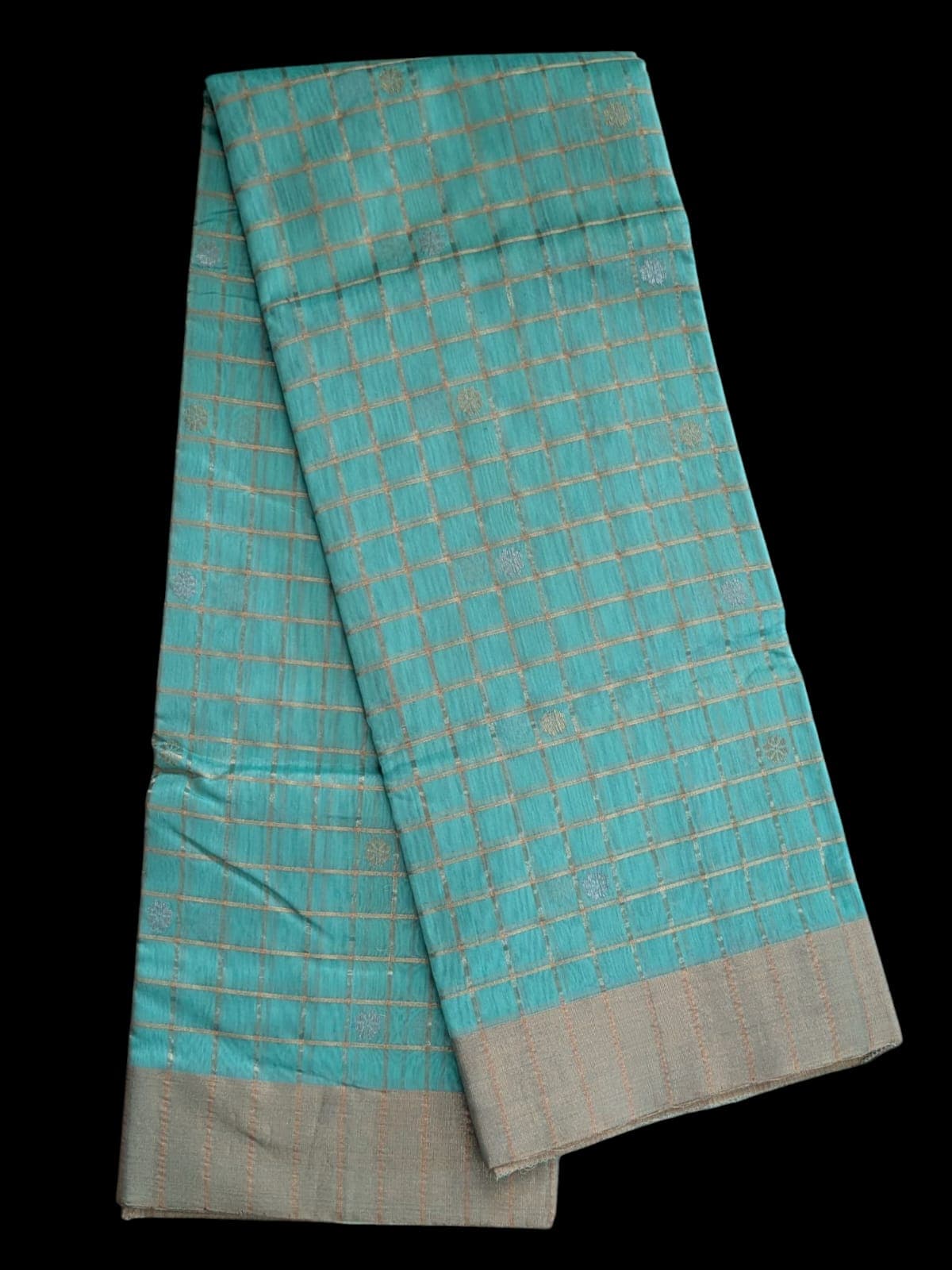 Turquoise Zari Checks Handloom Silk Cotton Saree 2