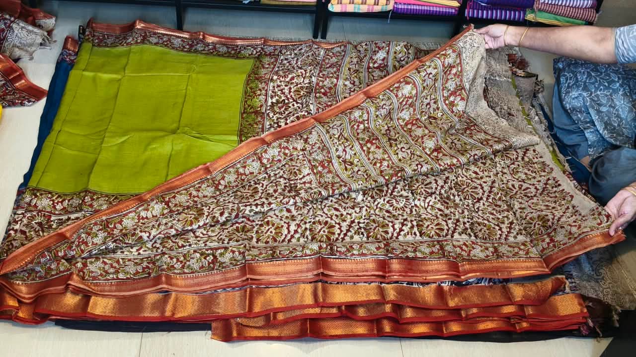 mangalagiri saree with kalamkari print 2