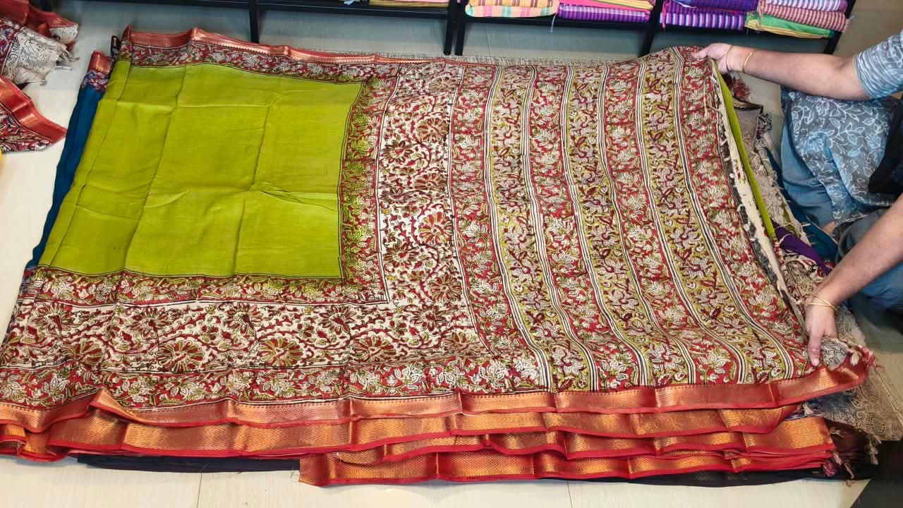 mangalagiri saree with kalamkari print